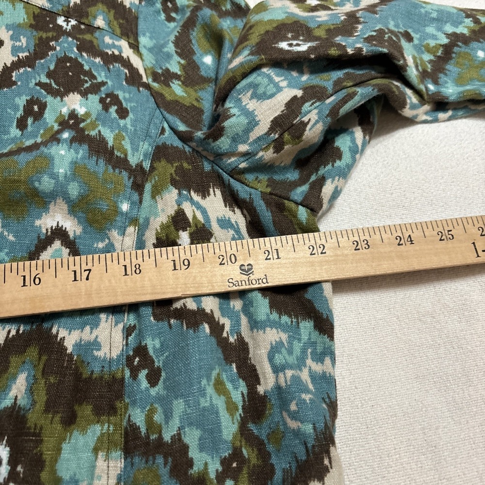 Charter Club Women's Brown Teal Ikat-style‎ Linen Suit Jacket Size XL Office - Picture 4 of 8